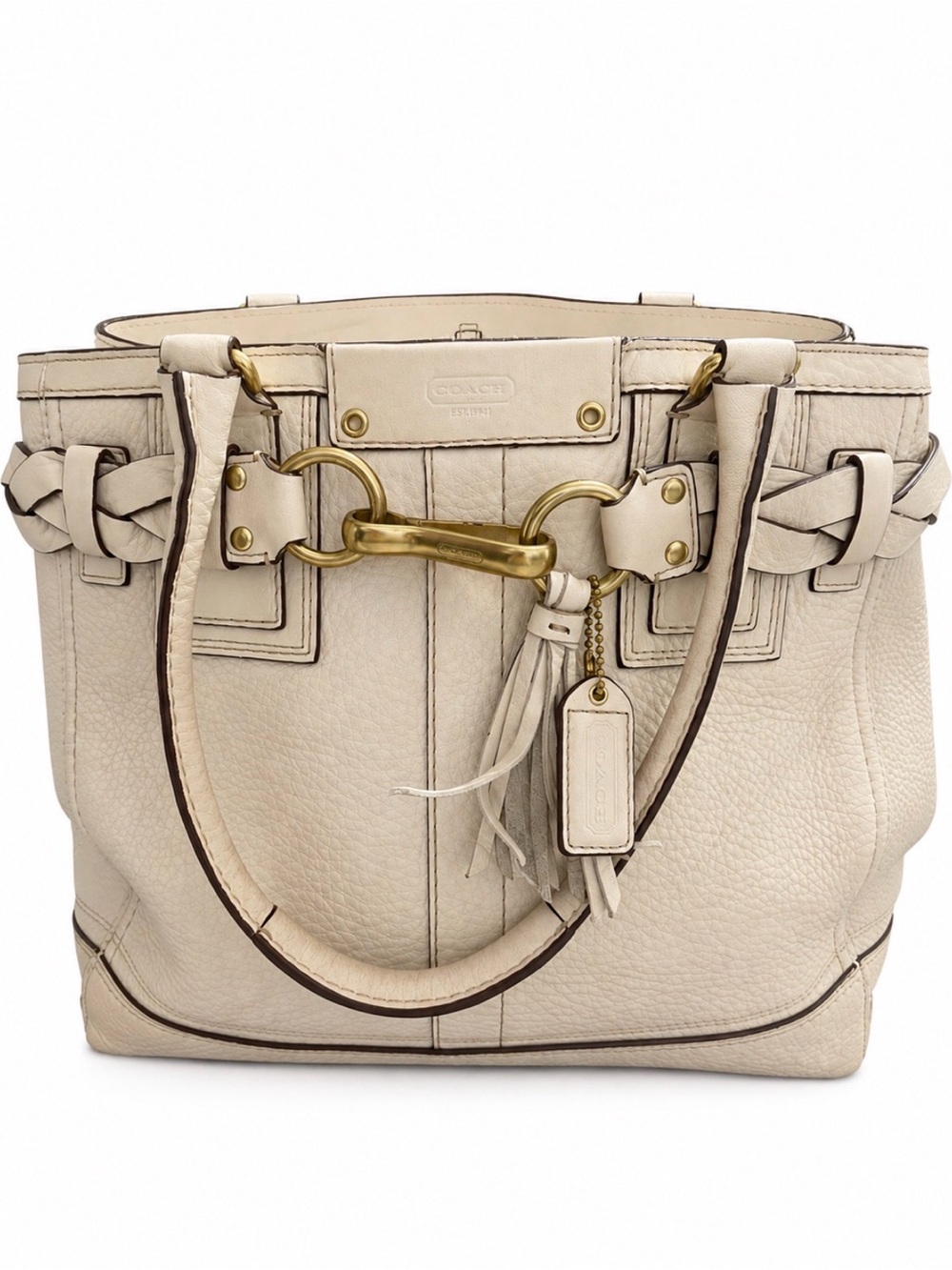Vintage Coach Hamptons Braided Cream Pebbled Leather Large Carryall Tote 10530